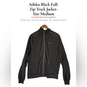 Adidas Black Full-Zip Track Jacket | Three Stripe | Size M